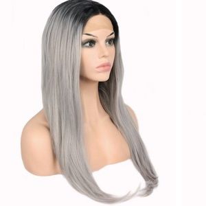 Ombre black to grey synthetic wig